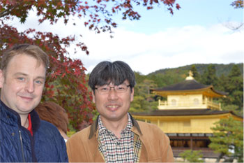 Martyn Evans with Dr Shinto in front of golden temple