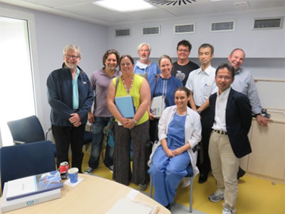 Akiyoshi with staff at Hospital Clinic Barcelona