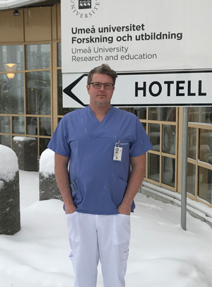 Christoffer Odensten in front of hospital