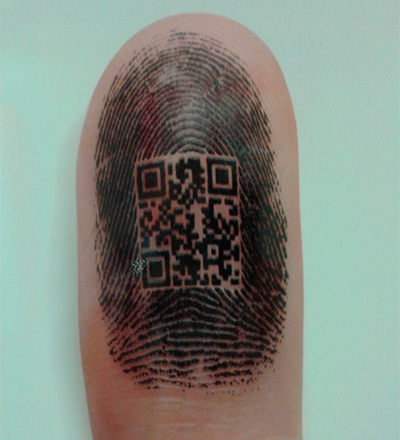 Fingerprint with barcode overlaid